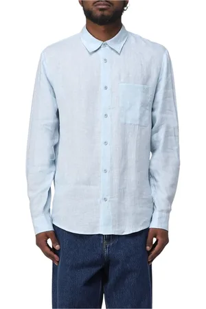 A.P.C. Skjorta, Herr, L, Linne, Blå Linneskjorta Klassisk Stil
