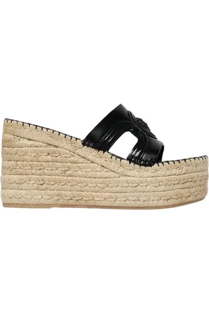 VERSACE Skor, Dam, 38 EU, Läder, Svarta Espadriller Kil Sandaler med Urklipp