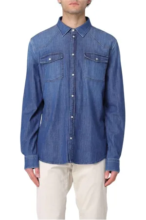 Dondup Skjorta, Herr, XL, Denim, Blå Denim Casual Långärmad Skjorta