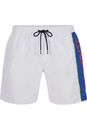 Iceberg Badkläder, Herr, XL, Optiska vita badshorts med dragsko och kontrasterande band på vänster sida