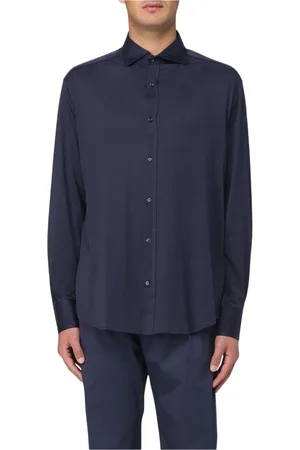 Brunello Cucinelli Skjorta, Herr, XL, Bomull, Blå Långärmad Bomullsskjorta
