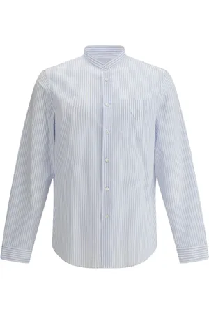 Prada Skjorta, Herr, L, Bomull, Randig Mandarin Krage Skjorta