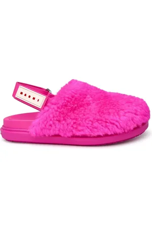 Marni Skor, Dam, 38 EU, Läder, Fuchsia Päls Tofflor med Kardborreband