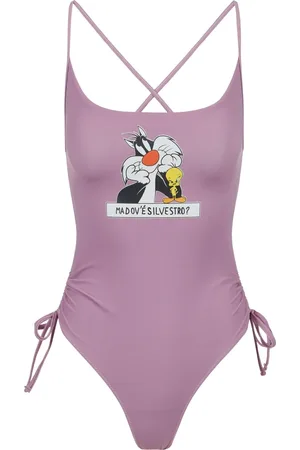 Iceberg Badkläder, Dam, M, Lila heldräkt med Looney Tunes-tryck på bröstet
