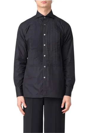 LARDINI Skjorta, Herr, 3Xs, Bomull, Svart Veckad Skjorta