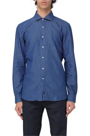 FAY Skjorta, Herr, M, Denim, Stentvättad Denim Skjorta Långärmad