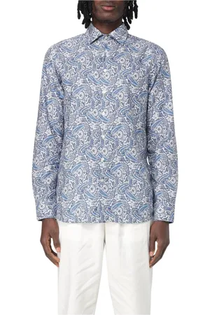 Etro Skjorta, Herr, 4Xl, Bomull, Blå Paisley Print Skjorta