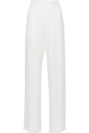 Lanvin Byxor, Dam, S, Vita Veckade Byxor med Sidofickor