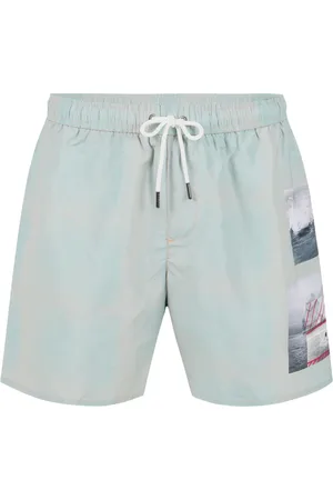 Iceberg Badkläder, Herr, M, Salvia gröna badshorts med tryck och dragsko