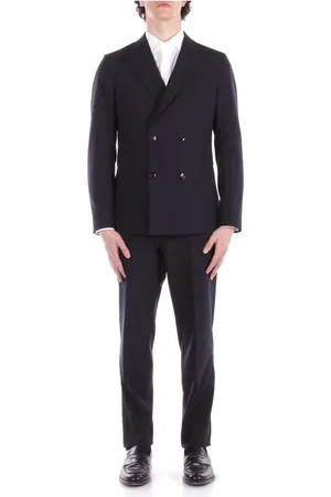 Emporio Armani Kostym, Herr, L, Polyester, Blå dubbelknäppt klänning med dragkedja