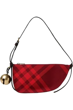 Burberry Väska, Dam, ONE Size, Röd Rutig Axelväska med Klocka