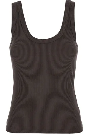 TELA Topp, Dam, M, Bomull, Brun Ribbstickad Ärmlös Topp