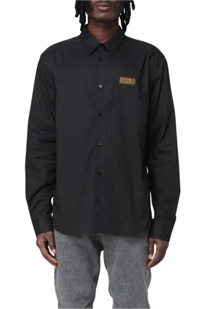 VERSACE Skjorta, Herr, L, Bomull, Svart Logoskjorta Stilren och Sofistikerad