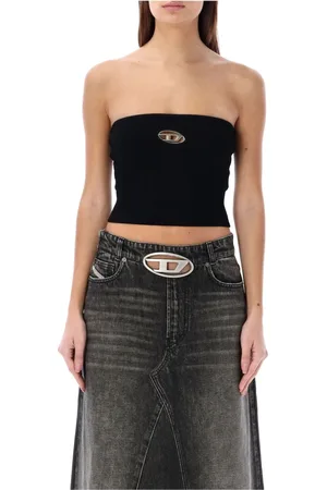 Diesel Topp, Dam, M, Svart Tube Top Stilfullt Logo Plaque