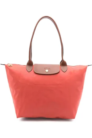 Longchamp Väska, Dam, ONE Size, Läder, Röd Canvas Handväska med Vikbar Överkant