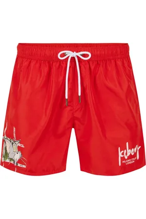 Iceberg Badkläder, Herr, XL, Röda badshorts med dragsko, tryck och logotyp