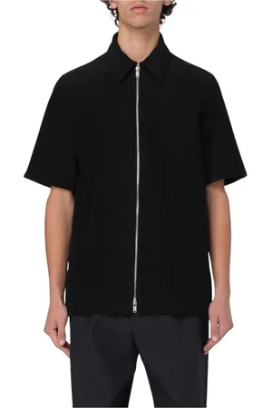 Jil Sander Skjorta, Herr, L, Bomull, Svart Ribbad Kortärmad Skjorta