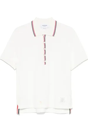 Thom Browne Topp, Herr, M, Vit Ribbstickad Tröja med Knappslå