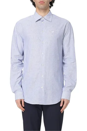 Emporio Armani Skjorta, Herr, 3Xl, Bomull, Blå Linne Bomullsskjorta