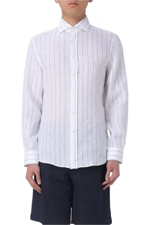 Brunello Cucinelli Skjorta, Herr, L, Linne, Vit Pinstripad Skjortklänning
