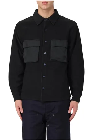 Brain Dead Skjorta, Herr, XL, Läder, Svart Arbetskläder-inspirerad Fleece Skjorta