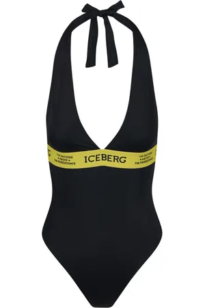 Iceberg Badkläder, Dam, S, Svart heldräkt med gult elastiskt band och kontrasterande logotyp