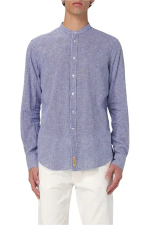 B.D.BAGGIES Skjorta, Herr, XL, Linne, Blå Gingham Mandarin Krage Skjorta