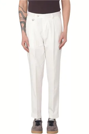 Paolo Pecora Byxor, Herr, S, Bomull, Vita Veckade Byxor Casual Stil