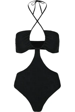 Iceberg Badkläder, Dam, M, Svart heldräkt baddräkt med cut-out design och allover logo