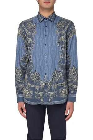 Etro Skjorta, Herr, XL, Blå Paisley Silkeskjorta