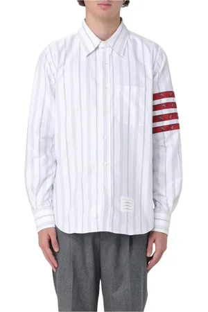 Thom Browne Skjorta, Herr, L, Bomull, Grårandig Långärmad Sidenskjorta