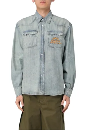 Kenzo Skjorta, Herr, M, Denim, Blå Broderad Denim Skjorta