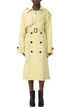 Bottega Veneta Kappa, Dam, S, Bomull, Gul texturerad trenchcoat med bälte