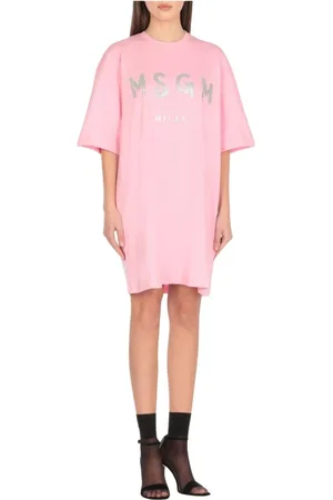 Msgm Klänning, Dam, S, Bomull, Rosa Volang Midi Klänning