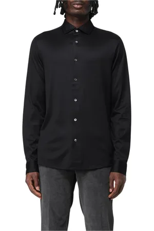 Emporio Armani Skjorta, Herr, L, Svart Stickad Skjorta Stilren Mångsidig
