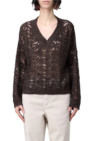 Brunello Cucinelli Stickade tröjor & koftor, Dam, L, Lyxig Cashmere Blend Cardigan Sweater