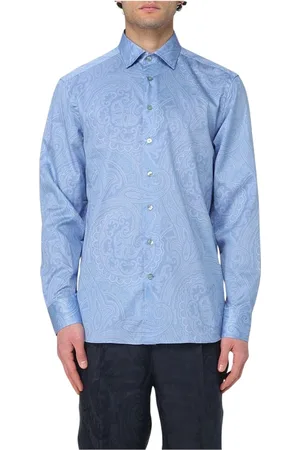 Etro Skjorta, Herr, XL, Bomull, Blå Paisley Print Skjorta