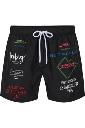 Iceberg Badkläder, Herr, M, Svarta badshorts med kontrasterande tryck, text och dragsko