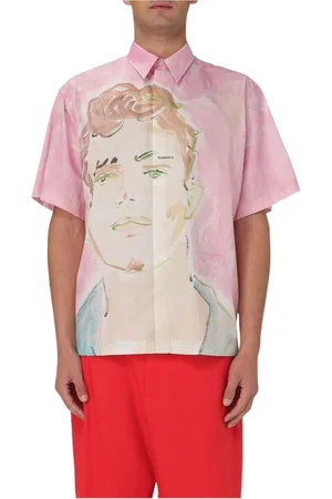 Msgm Skjorta, Herr, L, Bomull, Rosa Porträtttryck Skjorta