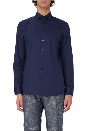 Etro Skjorta, Herr, 2Xl, Bomull, Blå Långärmad Skjorta, Klassisk Passform