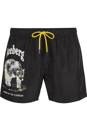 Iceberg Badkläder, Herr, XL, Svarta badshorts med ton-i-ton gummitryck och kontrasterande dragsko
