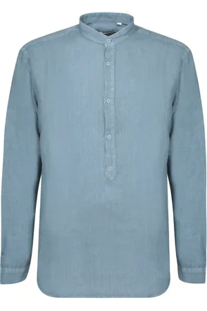 COSTUMEIN Skjorta, Herr, 2Xl, Linne, Blå Linne Mandarin Krage Skjorta