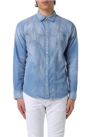 Dsquared2 Skjorta, Herr, L, Denim, Blå Denim Skjorta med Stjärndetalj