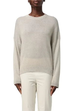 Brunello Cucinelli Stickade tröjor & koftor, Dam, M, Linne, Beige Linne Stickad Pullover Sweater