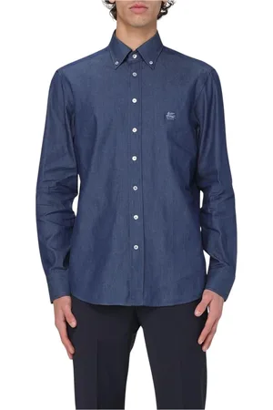 Etro Skjorta, Herr, 3Xl, Bomull, Blå Långärmad Knappskjorta