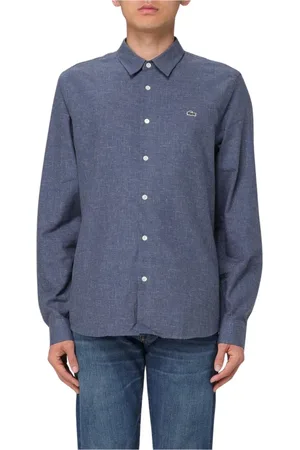 Lacoste Skjorta, Herr, 3Xl, Bomull, Texturerad Långärmad Skjorta i Blå