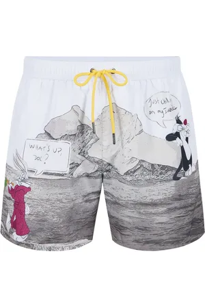 Iceberg Badkläder, Herr, XL, Mönstrade badshorts med vit bakgrund och gul dragsko