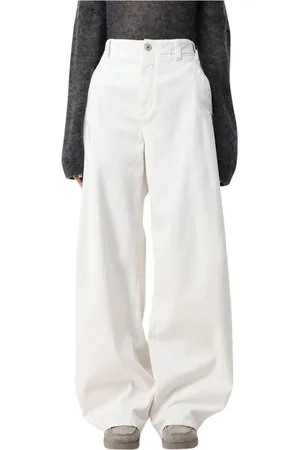 Brunello Cucinelli Jeans, Dam, S, Bomull, Gul Kräm Wide Leg Jeans