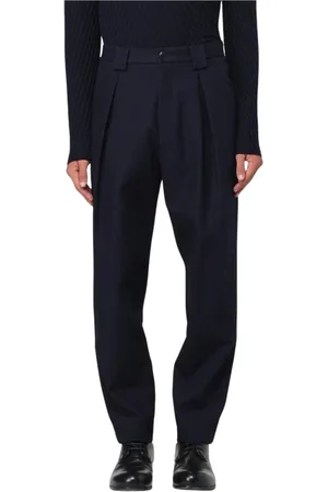 Giorgio Armani Byxor, Herr, S, Bomull, Blå Plisserade Bomullsbyxor