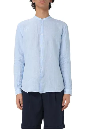 BROOKSFIELD Skjorta, Herr, 2Xl, Linne, Blå Linneskjorta Mandarin Krage